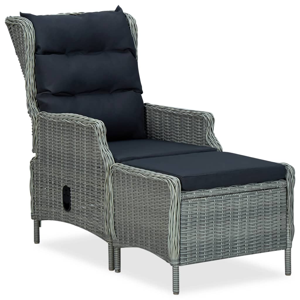 Verstellbarer Gartensessel mit Fußhocker Poly Rattan Hellgrau