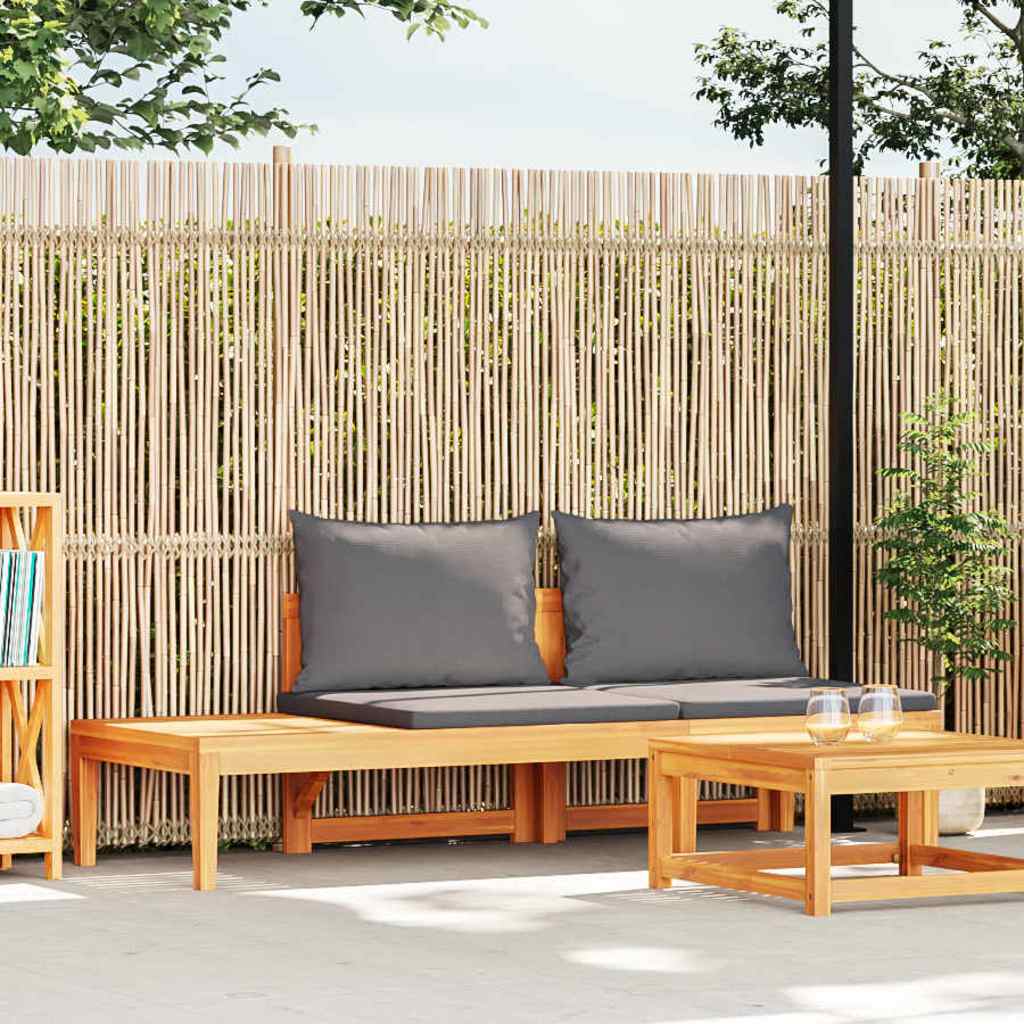 Gartenbank mit Tisch & Dunkelgrauen Kissen Massivholz Akazie