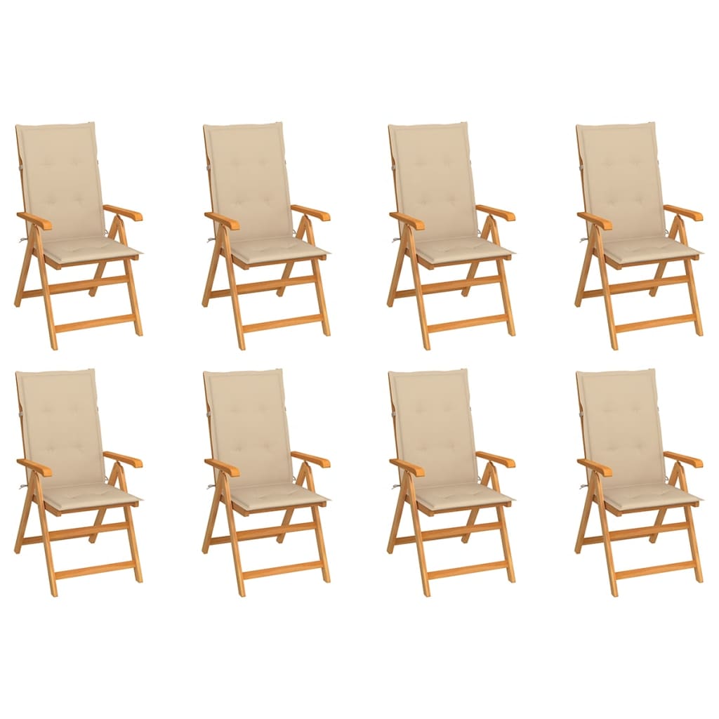 Verstellbare Gartenstühle mit Auflagen 8 Stk. Massivholz Teak
