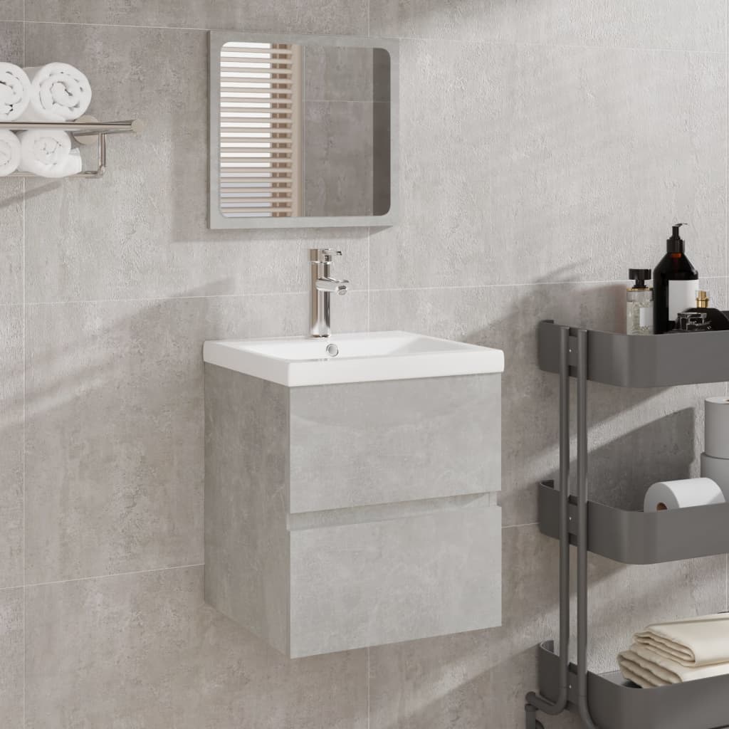 Waschbeckenunterschrank mit Waschbecken und Spiegel Betongrau