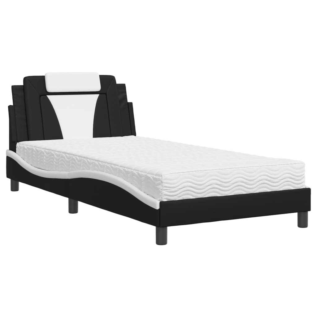 Bett "Viana" mit Matratze Schwarz und Weiß 100x200 cm Kunstleder