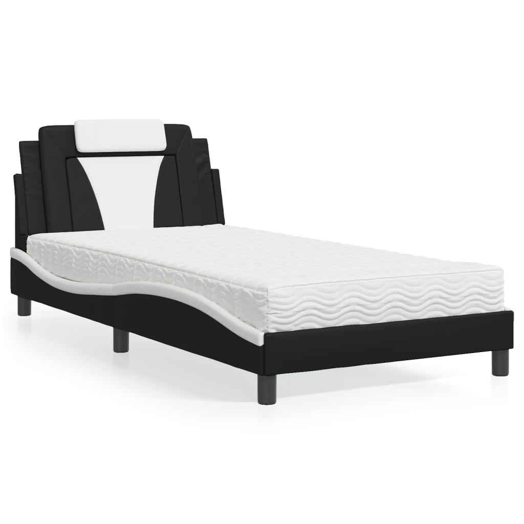Bett "Viana" mit Matratze Schwarz und Weiß 100x200 cm Kunstleder