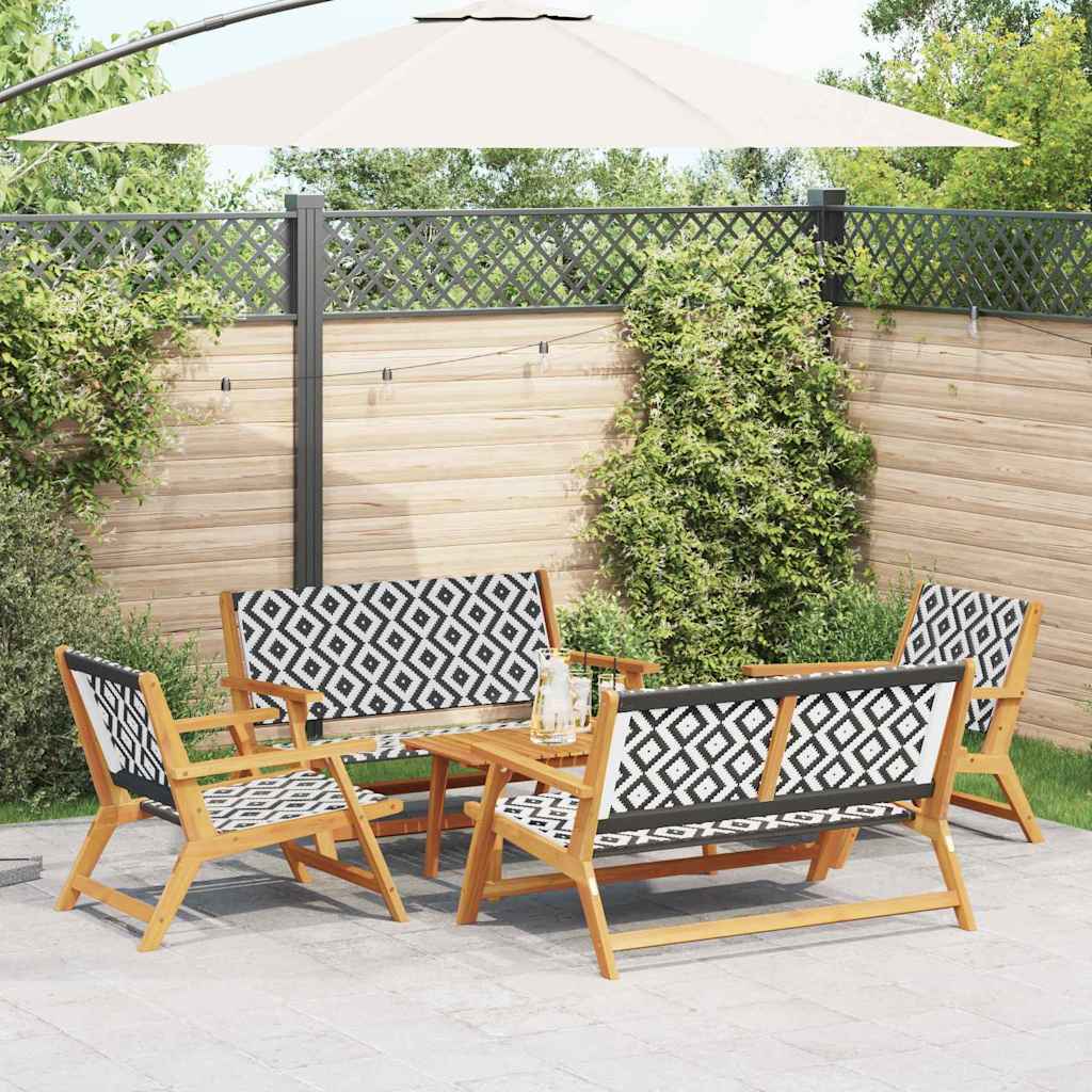 5-teiliges Gartenstuhl- und Tischset in Schwarz und Weiß aus Akazienholz
