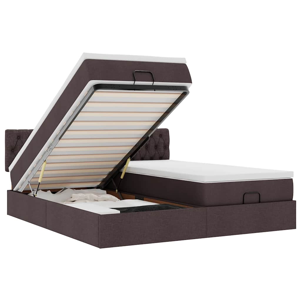 Ottoman-Bett mit Matratzen & LEDs Dunkelbraun 200x200 cm Stoff