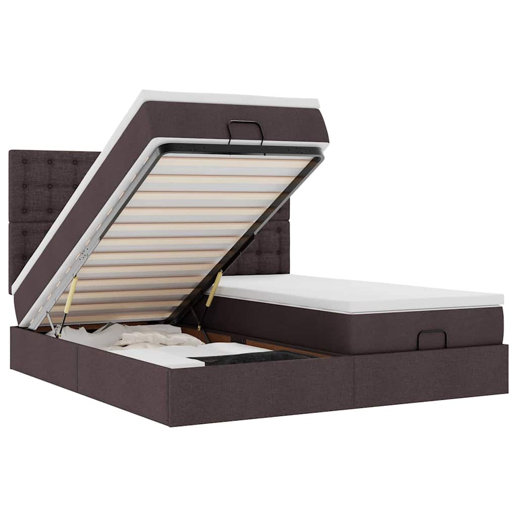 Ottoman-Bett mit Matratzen & LEDs Dunkelbraun 180x200 cm Stoff