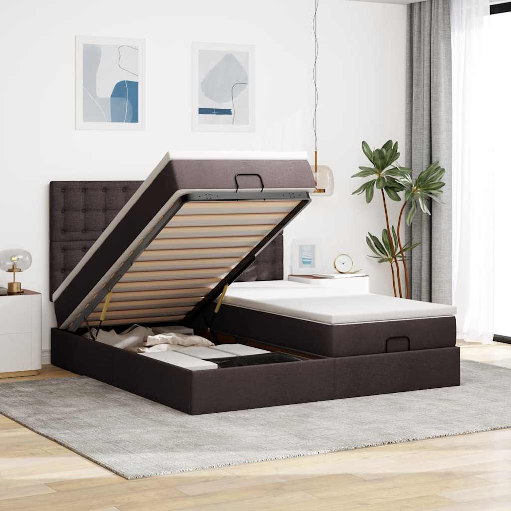 Ottoman-Bett mit Matratzen & LEDs Dunkelbraun 180x200 cm Stoff