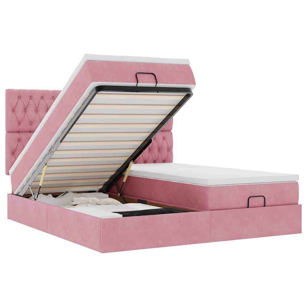Ottoman-Bett mit Matratzen & LEDs Rosa 180x200 cm Samt
