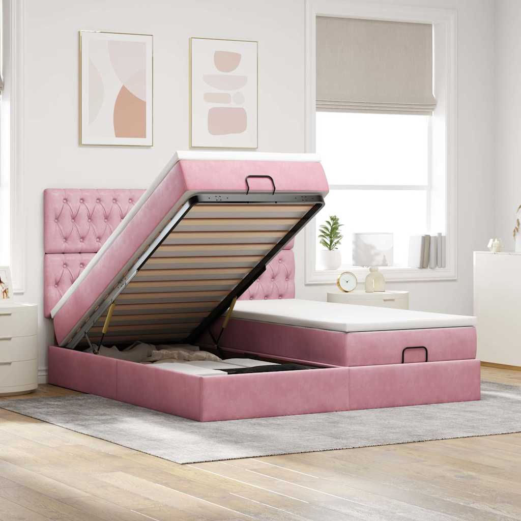 Ottoman-Bett mit Matratzen & LEDs Rosa 180x200 cm Samt