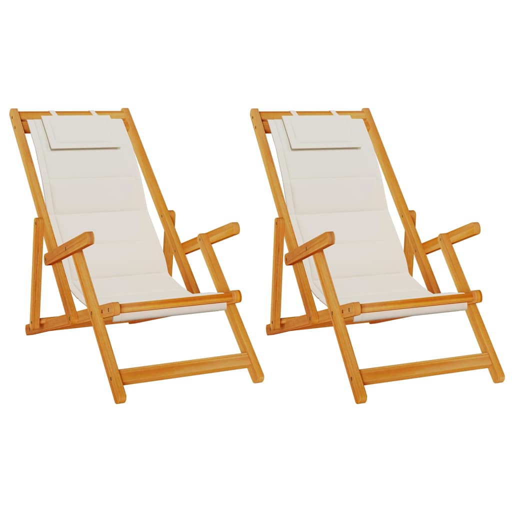 Strandstühle 2 Stk. Klappbar Hellgrau Akazienholz & Textilene