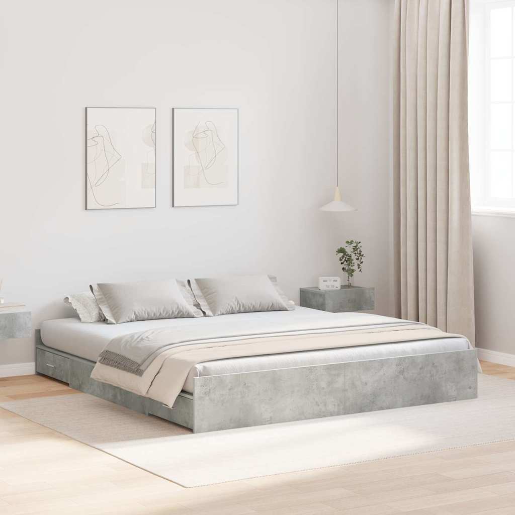 Bett mit Stauraum mit Schubladen mit Kopfteil mit Speicher Betongrau 200 x 200 cm