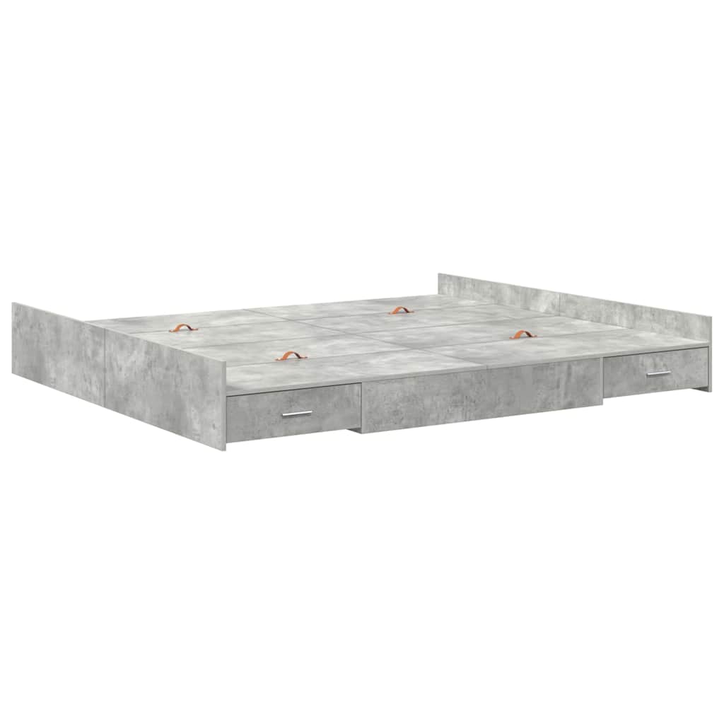 Bett mit Stauraum mit Schubladen mit Kopfteil mit Speicher Betongrau 200 x 200 cm