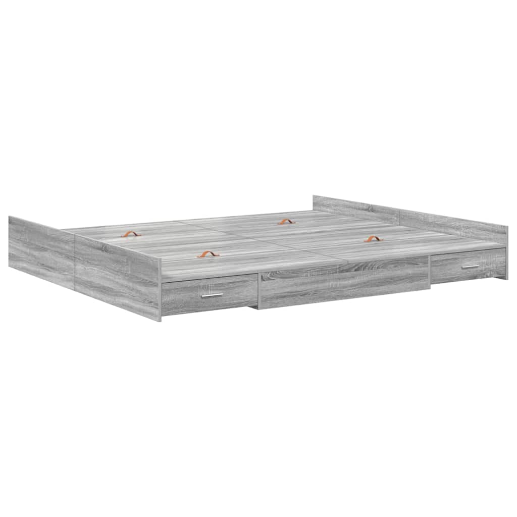 Bett mit Stauraum mit Schubladen mit Kopfteil mit Speicher Grau Sonoma 200 x 200 cm