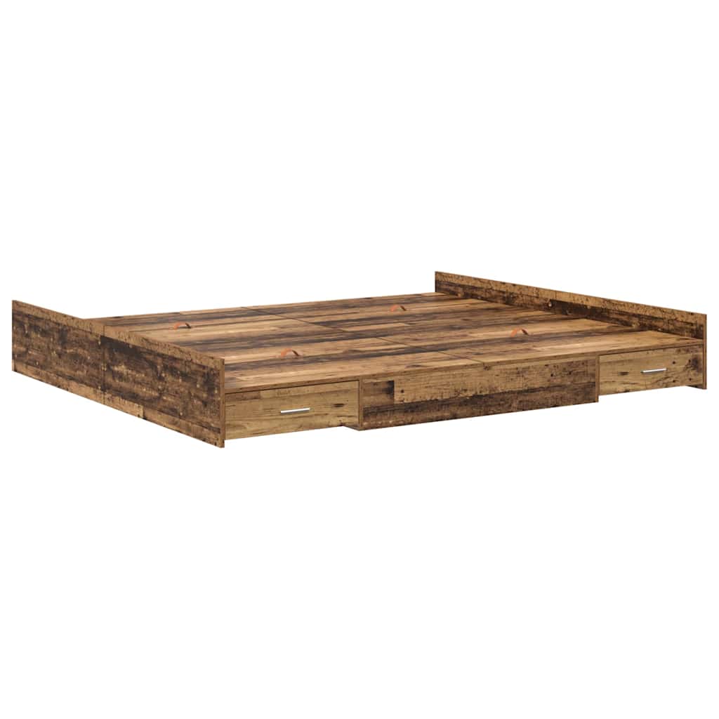 Bett mit Stauraum mit Schubladen mit Kopfteil mit Speicher Altholz 200 x 200 cm