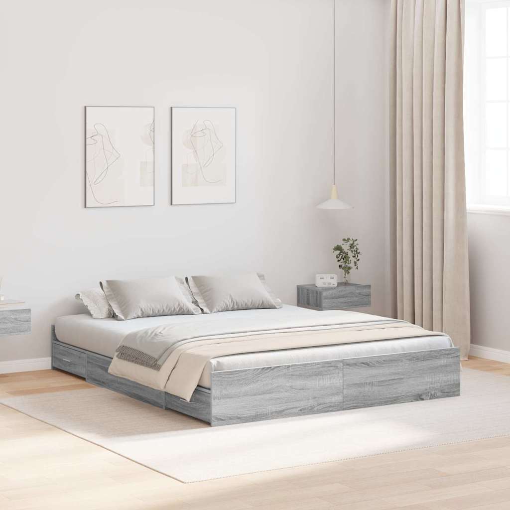 Bett mit Stauraum mit Schubladen mit Kopfteil mit Speicher Grau Sonoma 150 x 200 cm