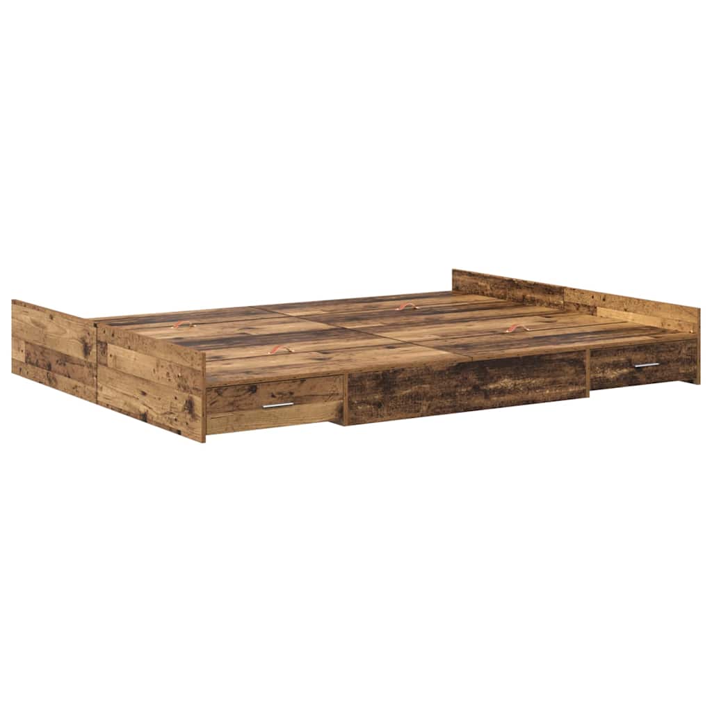 Bett mit Stauraum mit Schubladen mit Kopfteil mit Speicher Altholz 150 x 200 cm