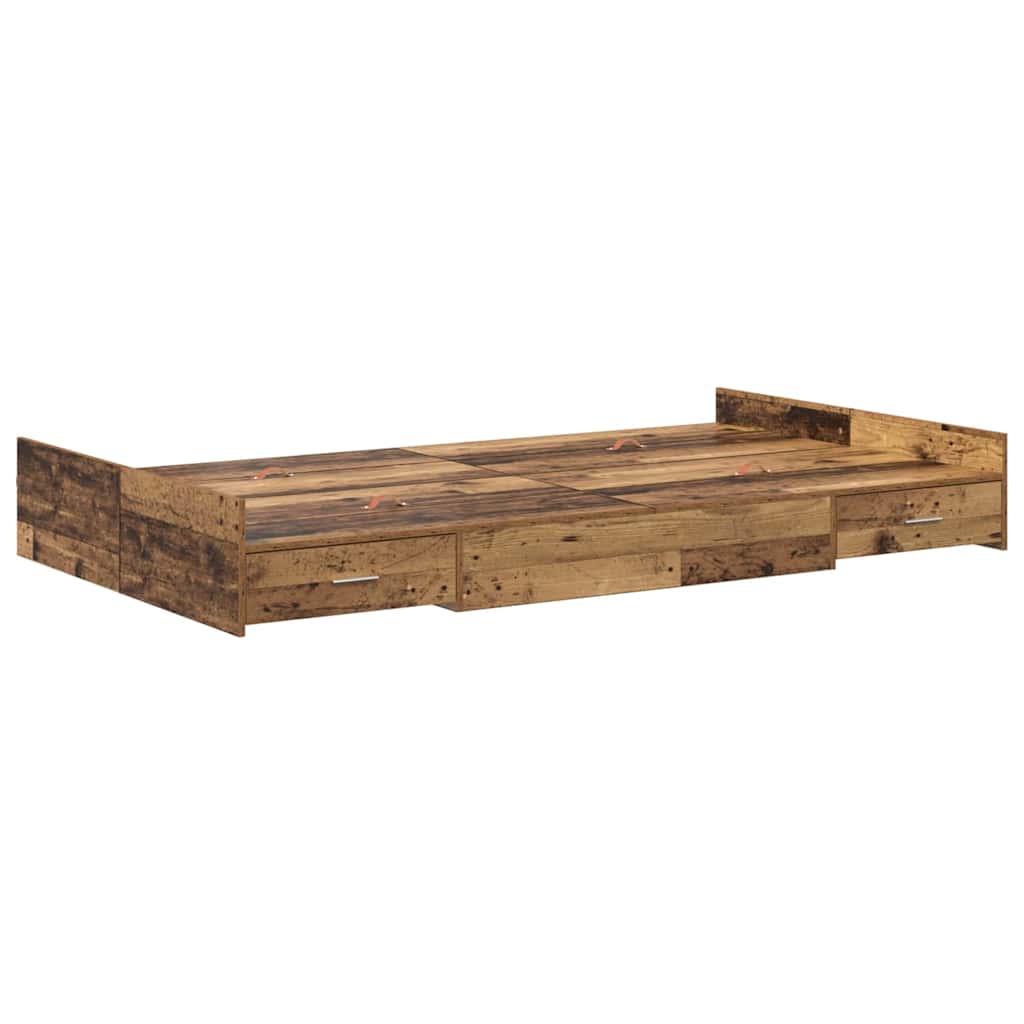 Bett mit Stauraum mit Schubladen mit Kopfteil mit Speicher Altholz 120 x 200 cm Holz