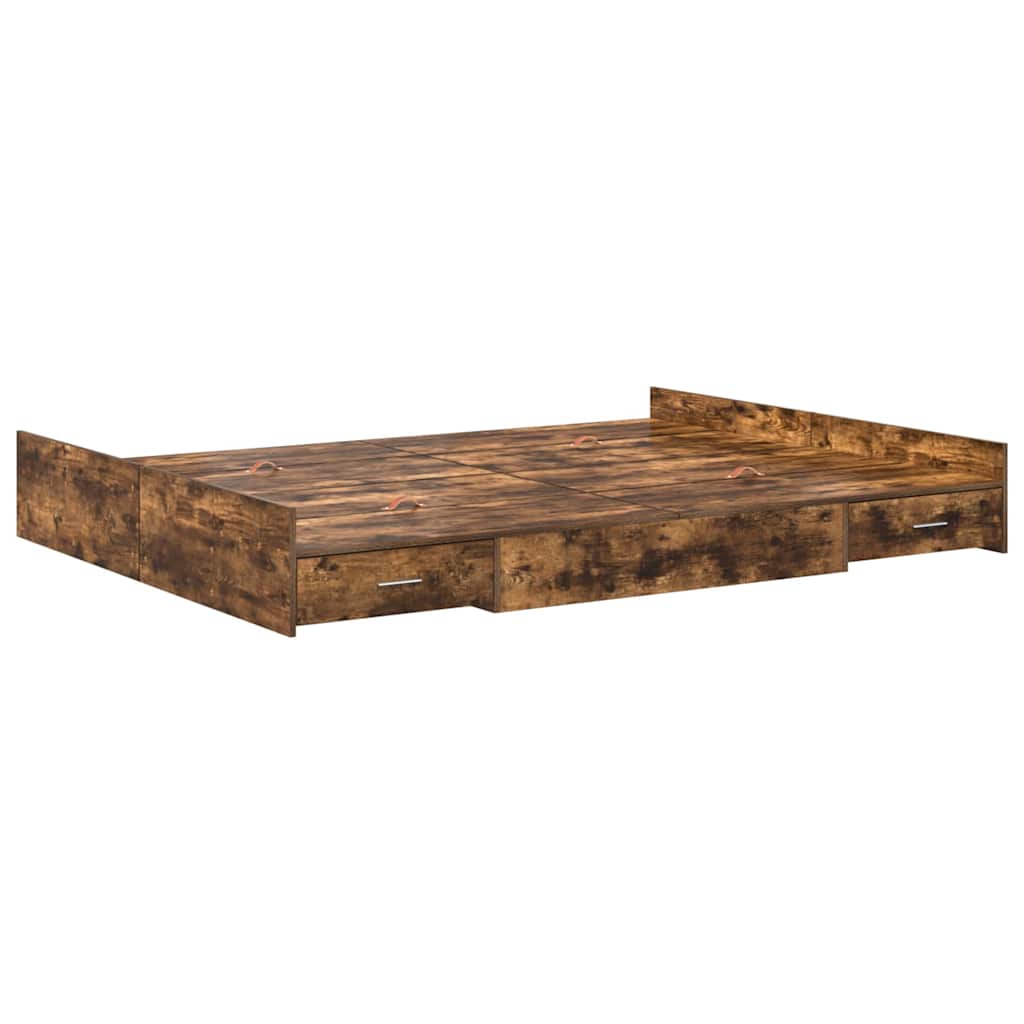 Bett mit Stauraum mit Schubladen mit Kopfteil mit Speicher Räuchereiche 135 x 190 cm Holz