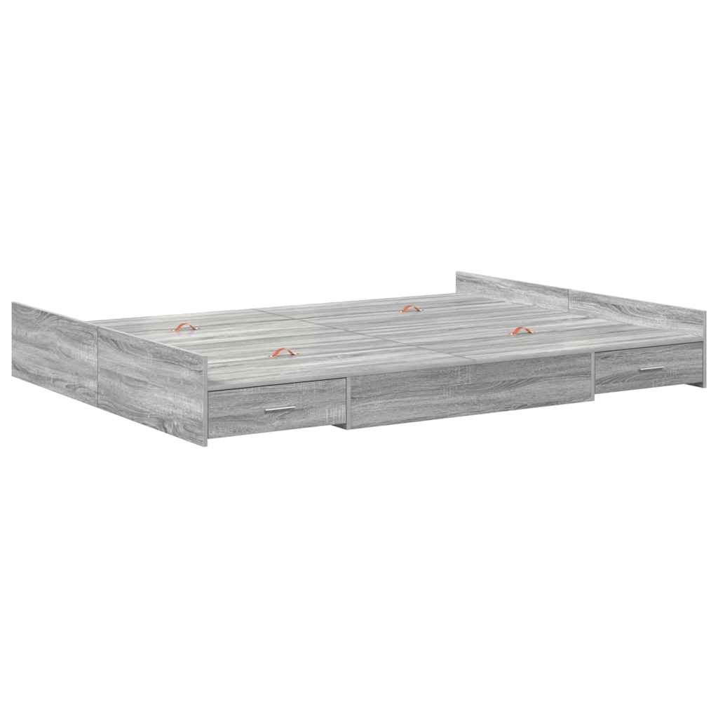 Bett mit Stauraum Grau Sonoma 135 x 190 cm Holzverbundwerkstoff