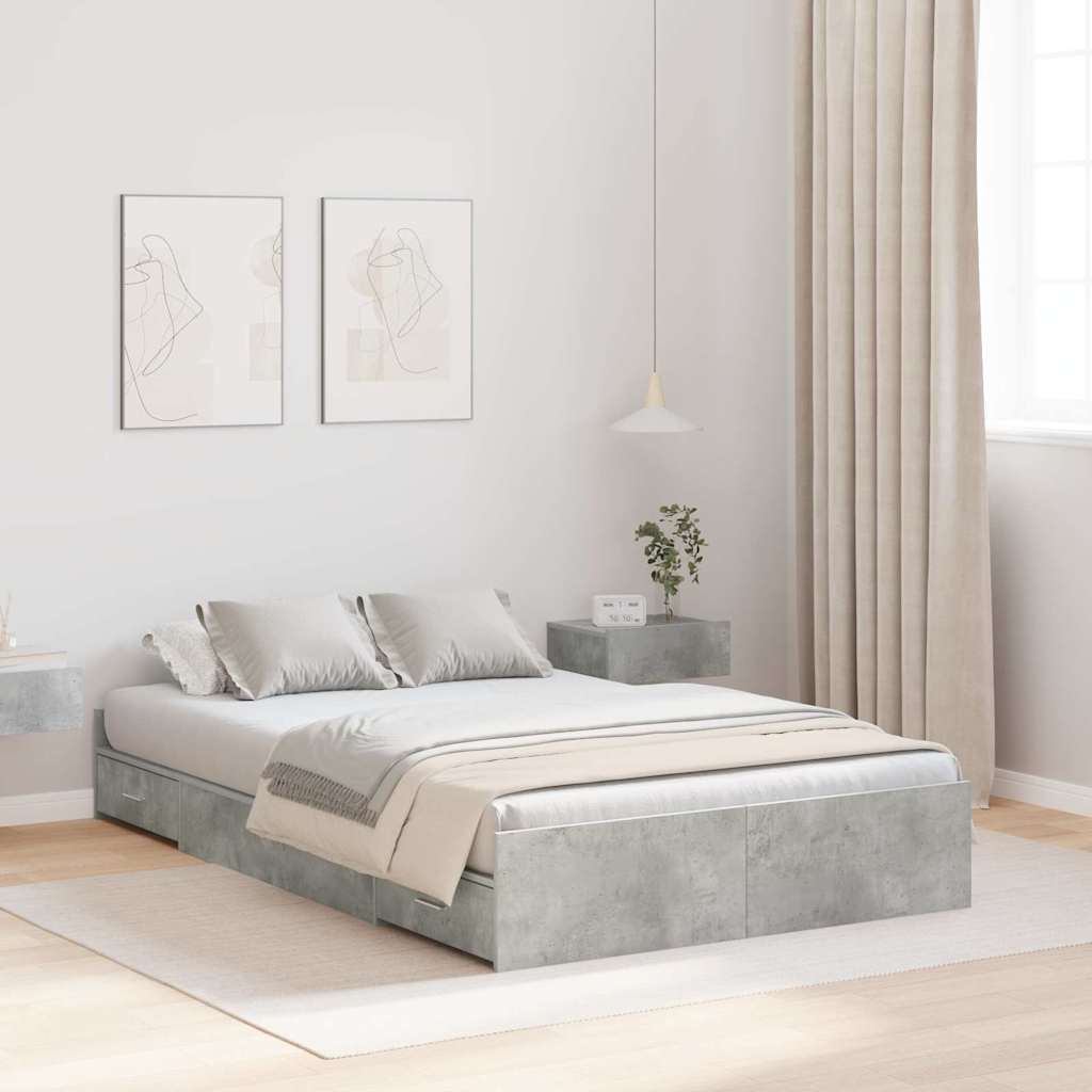 Bett mit Stauraum mit Schubladen mit Kopfteil mit Speicher Betongrau 120 x 190 cm MDF