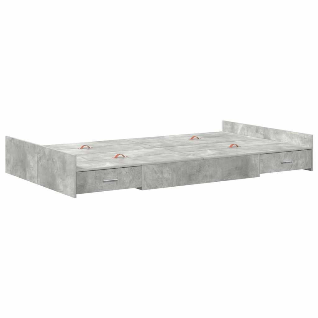 Bett mit Stauraum mit Schubladen mit Kopfteil mit Speicher Betongrau 120 x 190 cm MDF