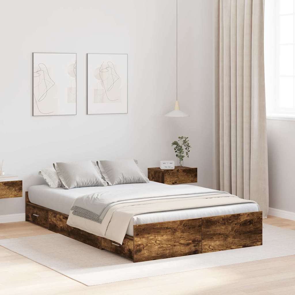 Bett mit Stauraum mit Schubladen mit Kopfteil mit Speicher Räuchereiche 120 x 190 cm Holz