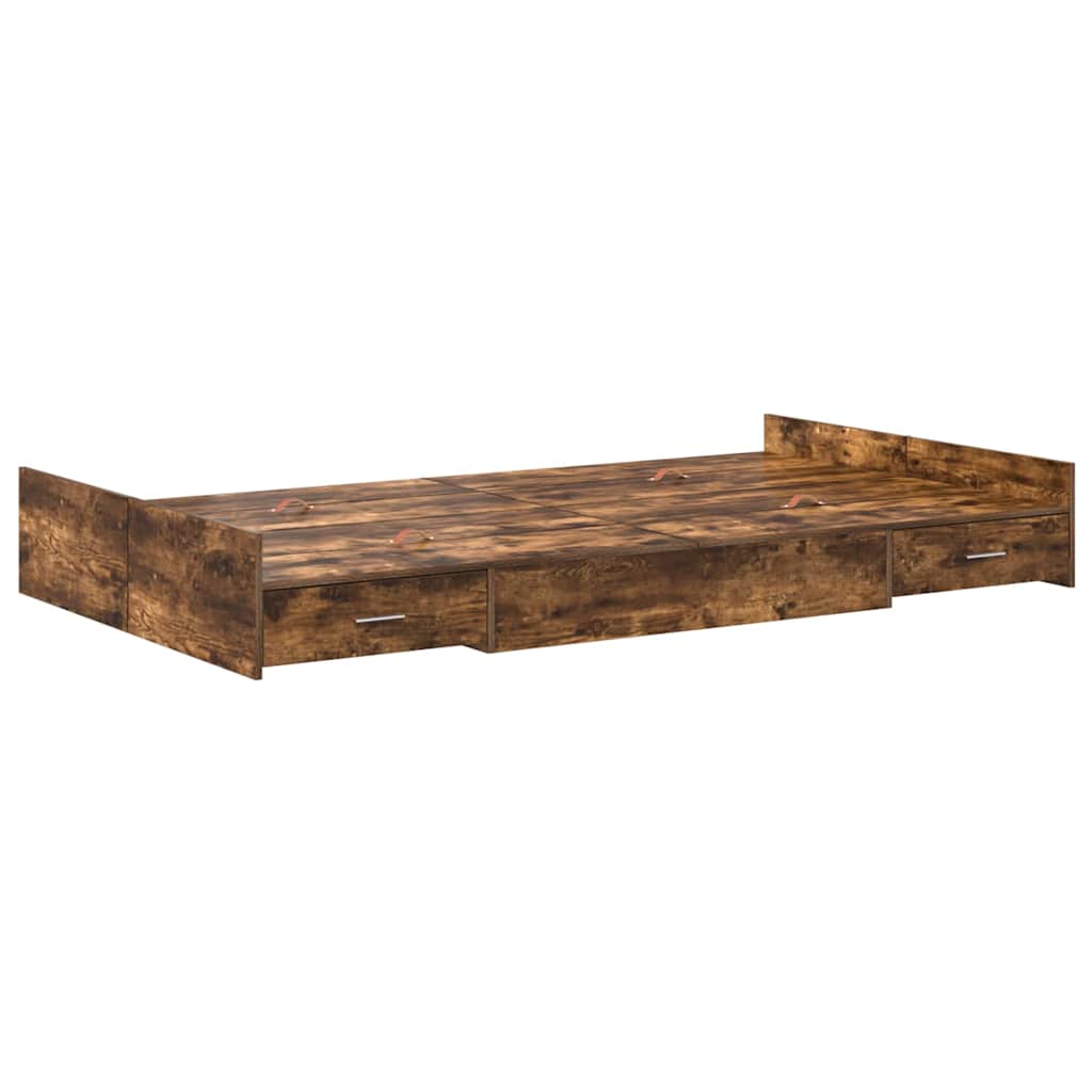 Bett mit Stauraum mit Schubladen mit Kopfteil mit Speicher Räuchereiche 120 x 190 cm Holz