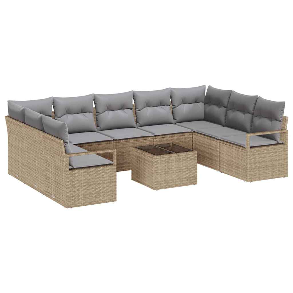 10-teiliges Garten Sofa Set mit Kissen aus schwarzem Poly Rattan