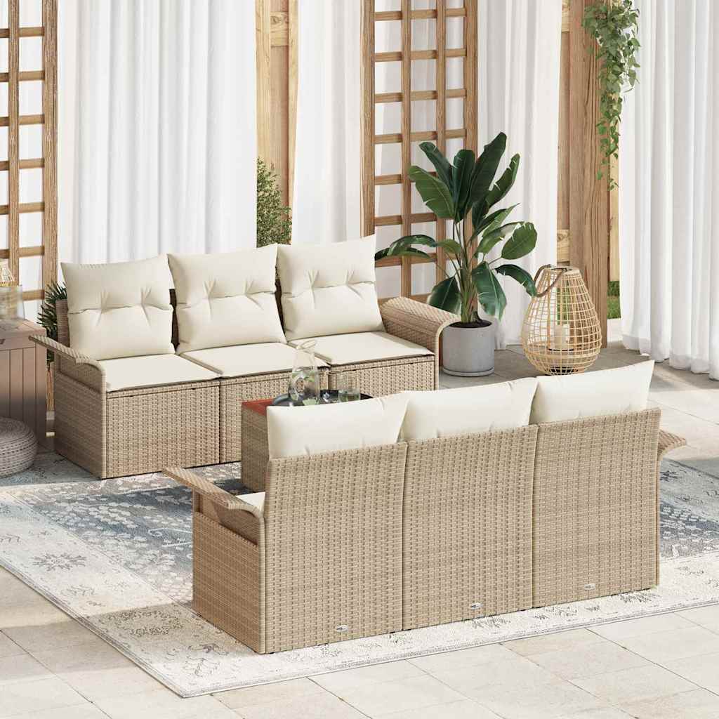 7-teiliges Garten-Sofa-Set mit Kissen Beige Poly Rattan Akazie