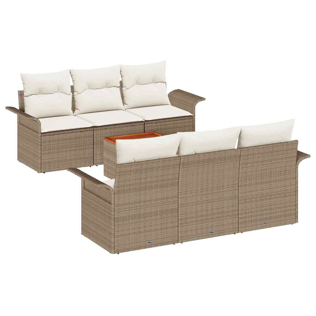 7-teiliges Garten-Sofa-Set mit Kissen Beige Poly Rattan Akazie