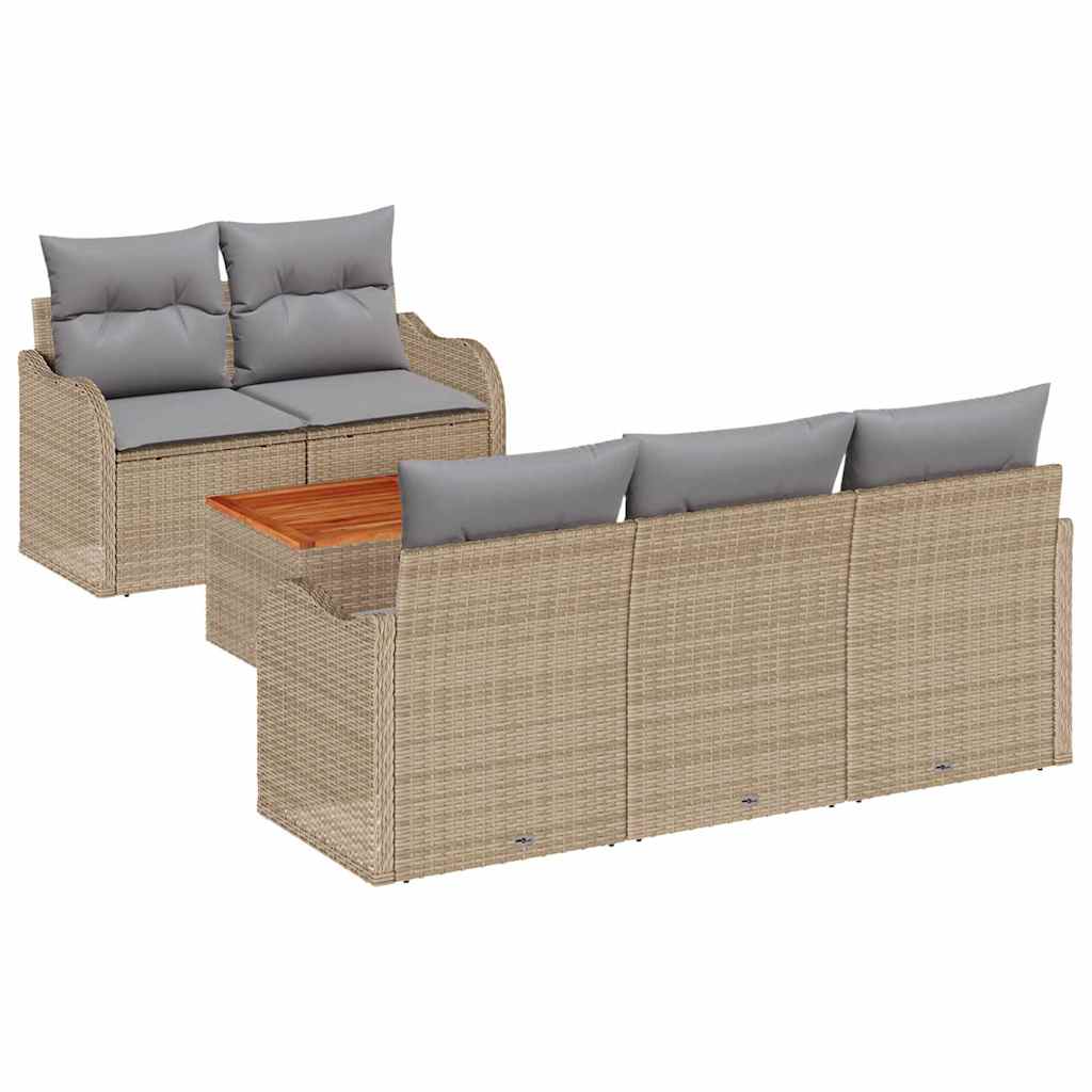 6-tlg. Garten-Sofagarnitur mit Kissen Beige Poly Rattan Akazie