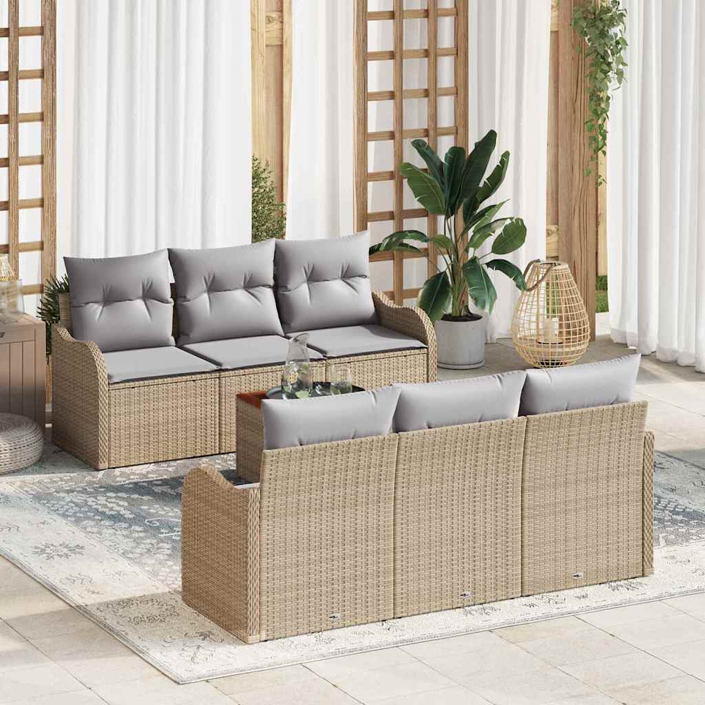 7-teiliges Garten-Sofa-Set mit Kissen Beige Poly Rattan Akazie