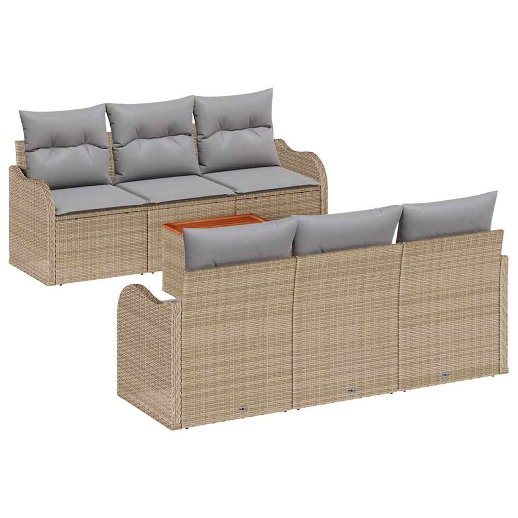7-teiliges Garten-Sofa-Set mit Kissen Beige Poly Rattan Akazie