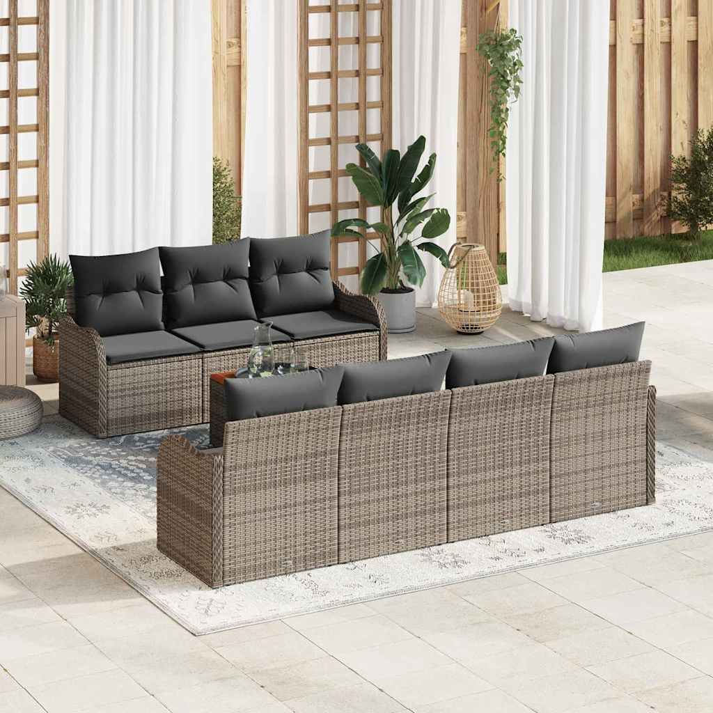 8-teiliges Garten-Sofa-Set mit Kissen Grau Poly Rattan Akazie