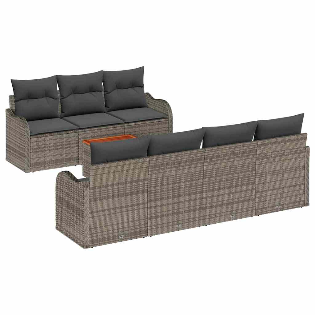8-teiliges Garten-Sofa-Set mit Kissen Grau Poly Rattan Akazie