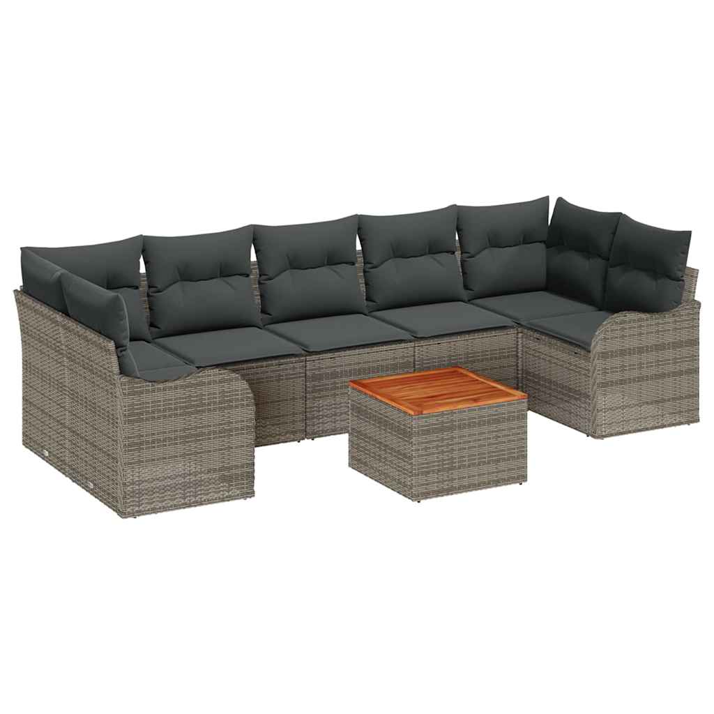 8-teiliges Garten Sofa Set mit Kissen Grau Poly Rattan Akazie