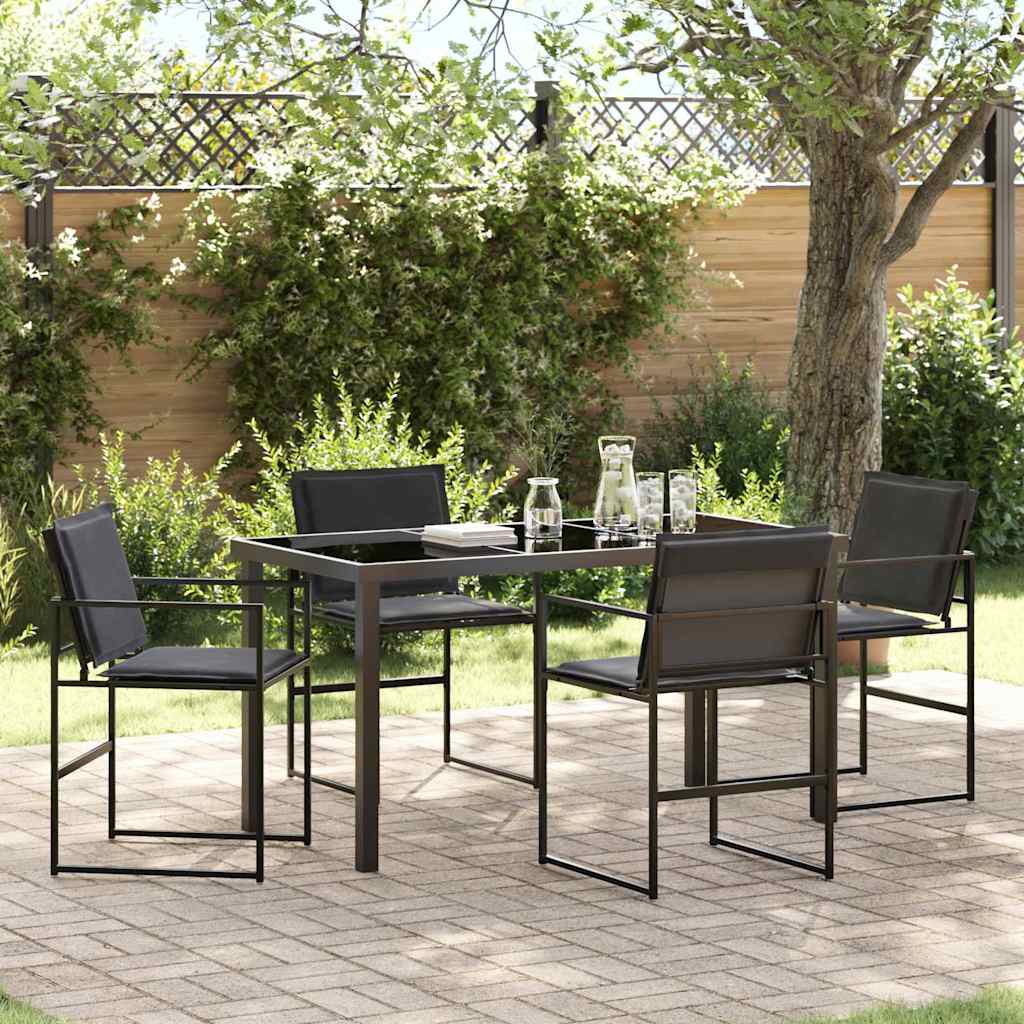 5-teiliges Garten-Dining-Set mit Kissen schwarz Textilene und Stahl