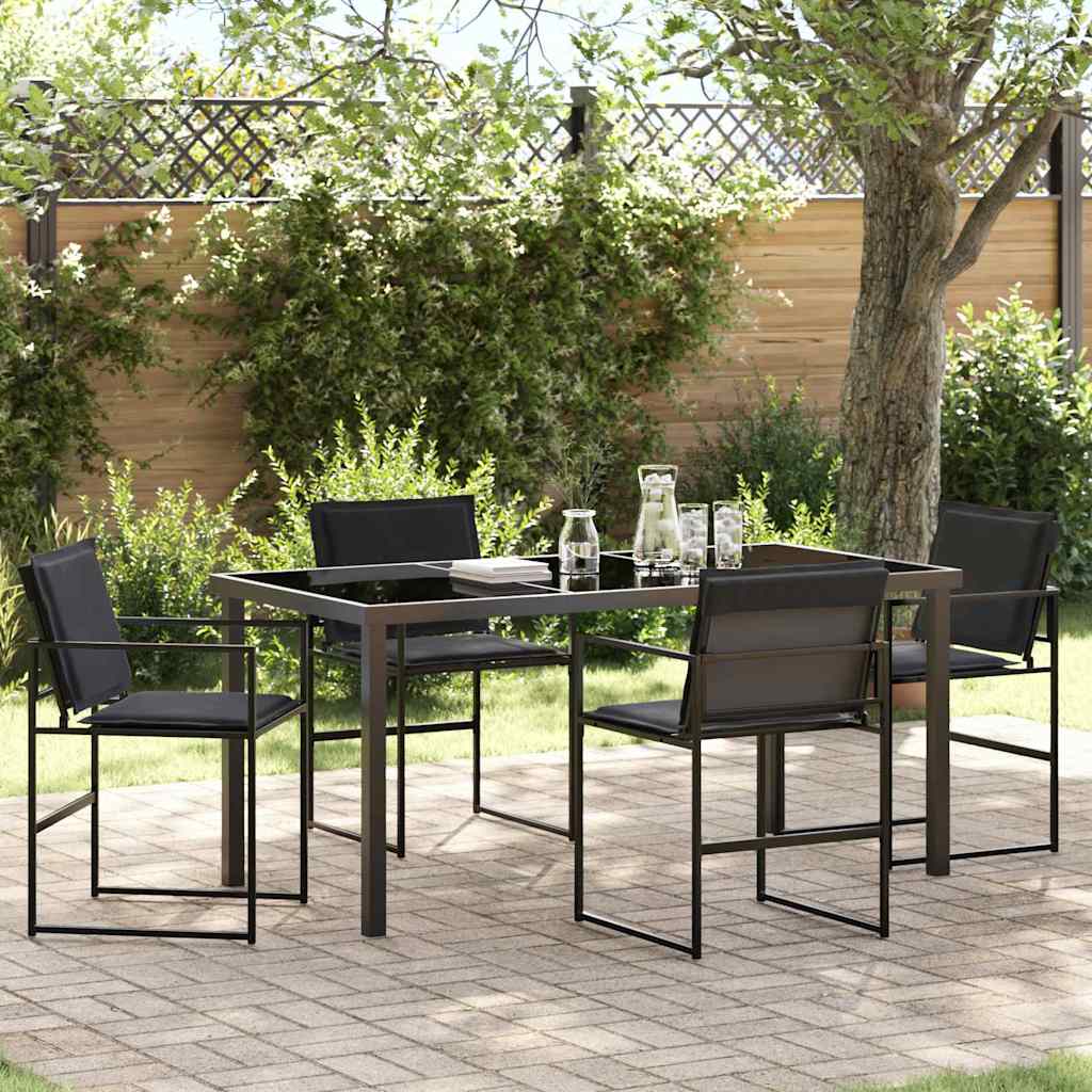5-teiliges Garten-Essset mit Kissen Schwarz Textilene und Stahl
