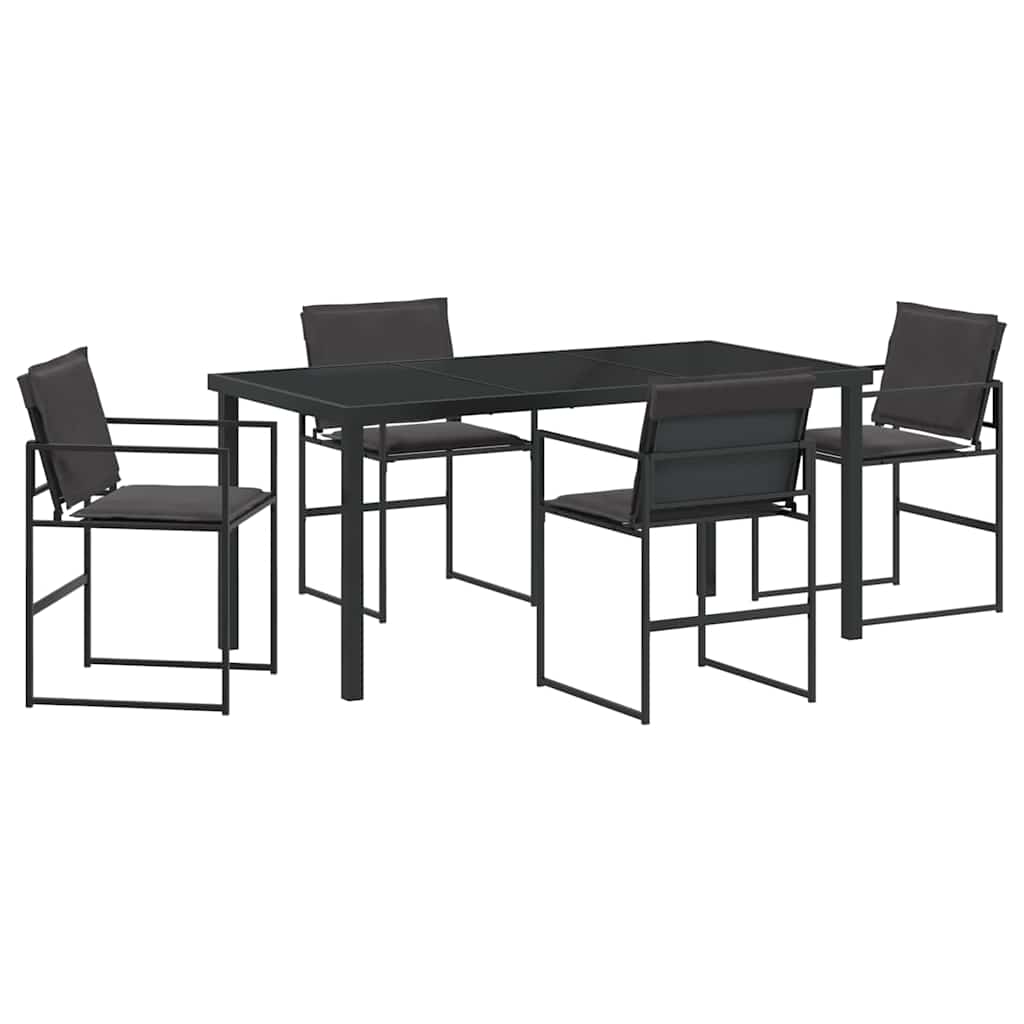 5-teiliges Garten-Essset mit Kissen Schwarz Textilene und Stahl