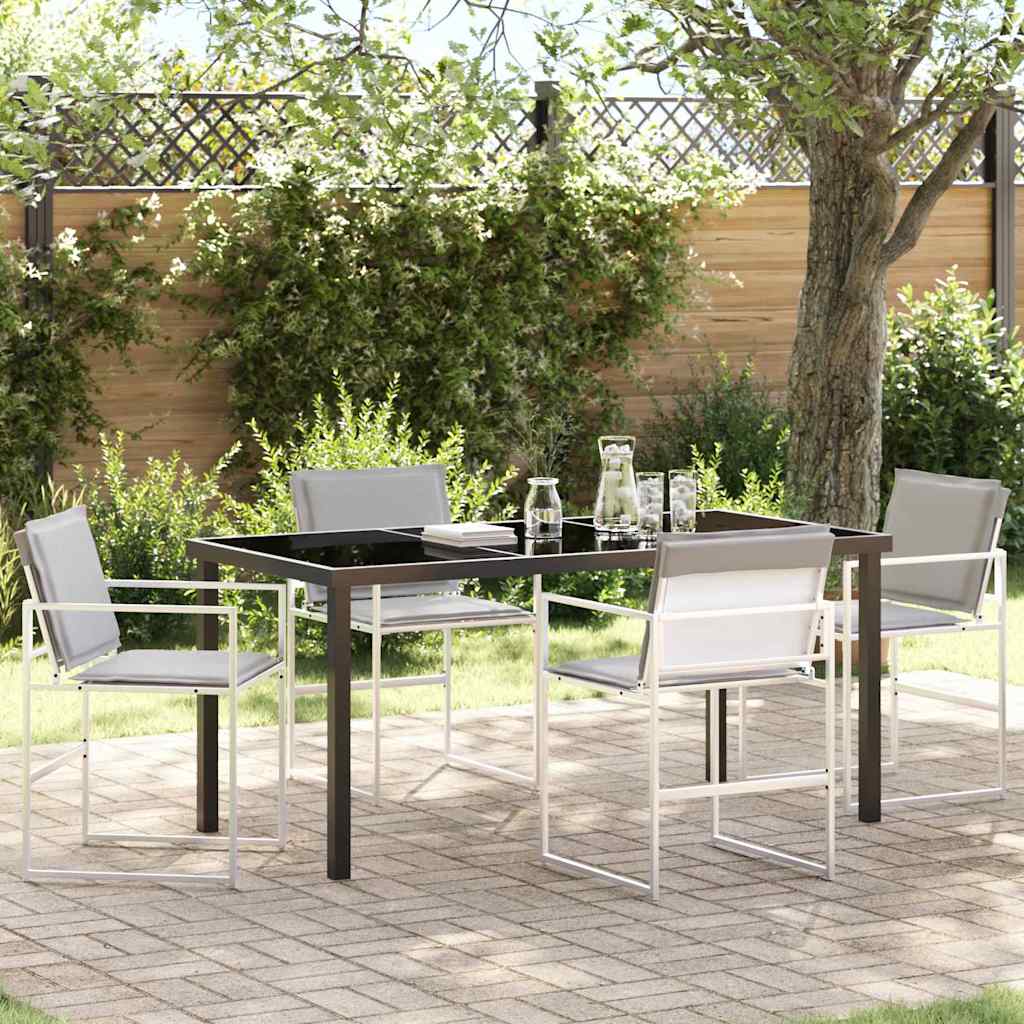 5-teiliges Garten-Esszimmer-Set mit Kissen in Weiß, Textilene und Stahl