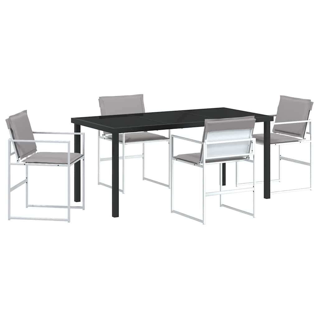5-teiliges Garten-Esszimmer-Set mit Kissen in Weiß, Textilene und Stahl