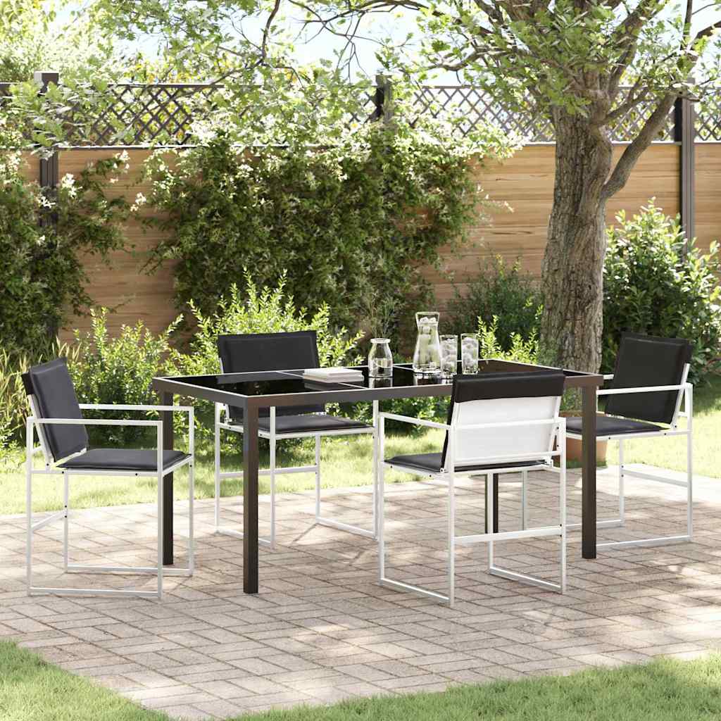 5-teiliges Garten-Ess-Set mit Kissen, Weiß, Textilene und Stahl