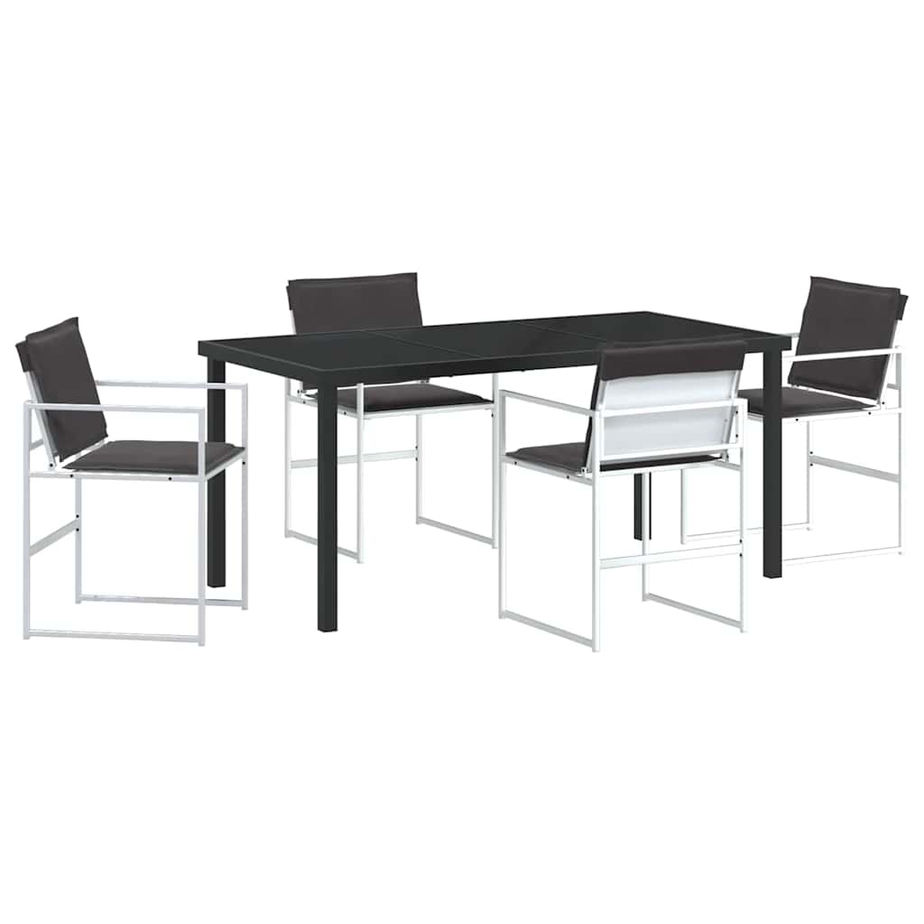 5-teiliges Garten-Ess-Set mit Kissen, Weiß, Textilene und Stahl