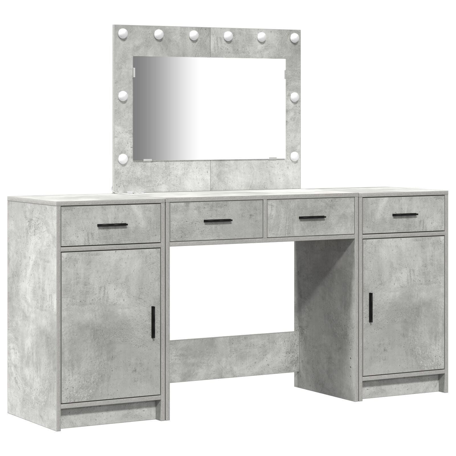 3-teiliges Schminktisch-Set mit LED in Beton Grau aus Holzwerkstoff