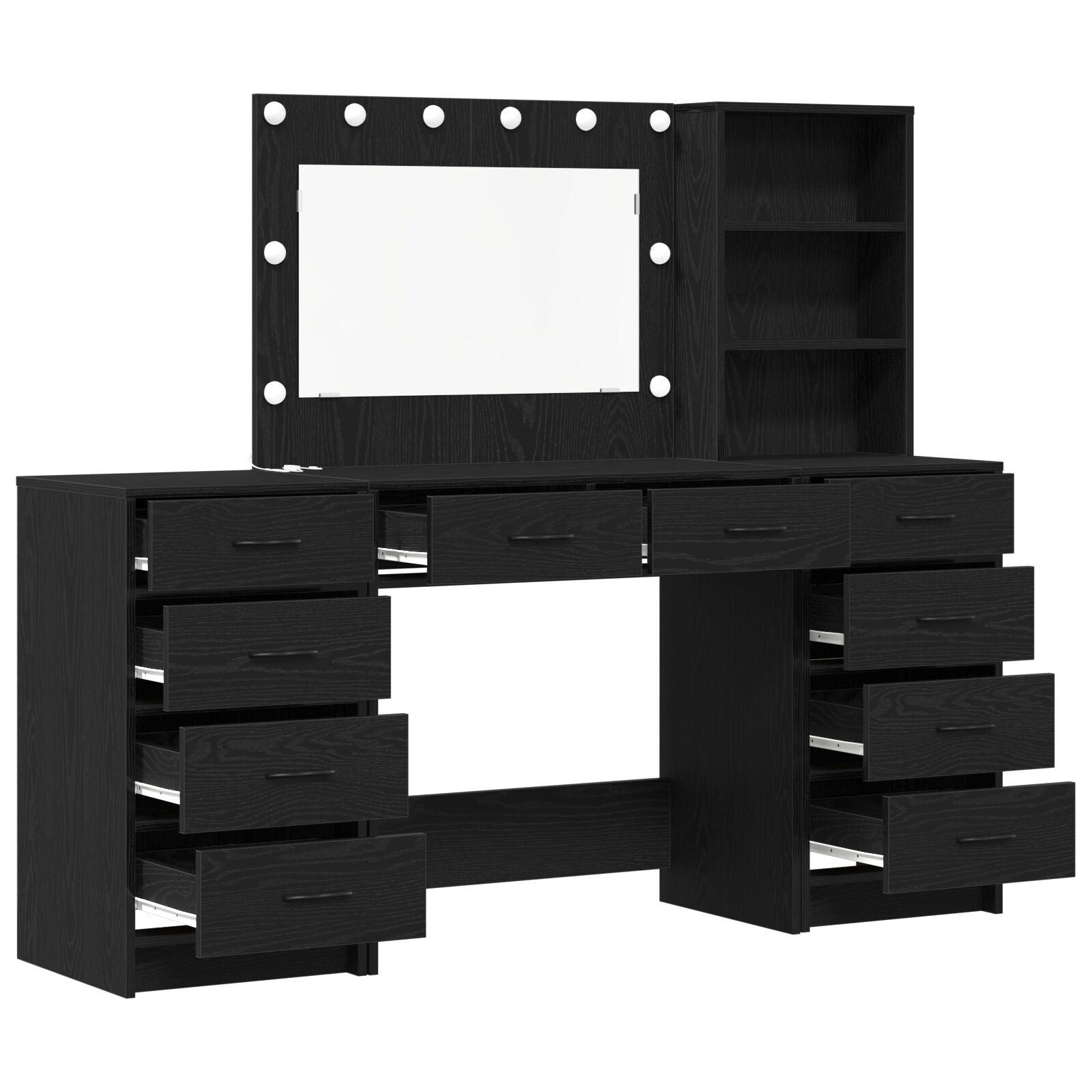 3-teiliges Schminktisch Set mit LED aus Holzwerkstoff in Schwarz