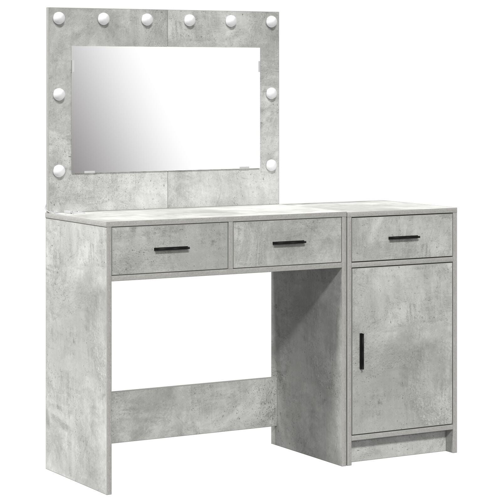 2-teiliges Schminktisch-Set mit LED in Beton Grau aus Holzwerkstoff