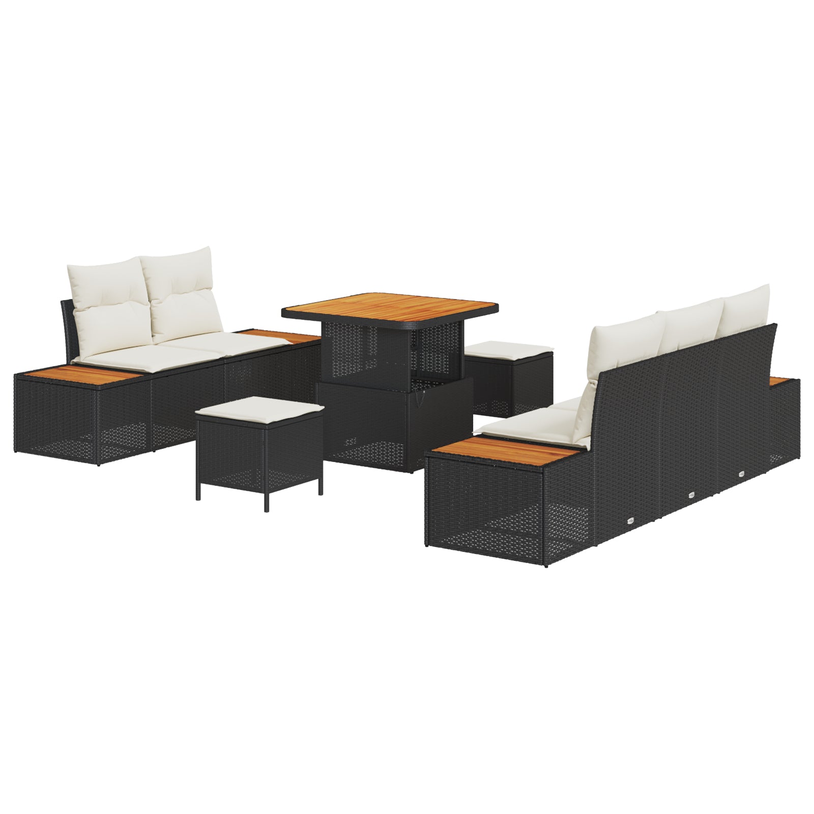 8-teiliges Garten-Sofaset mit Kissen Schwarz Poly Rattan Akazie, vidaXL 3-teiliges Garten-Essset mit Kissen Schwarz Poly Rattan Akazie