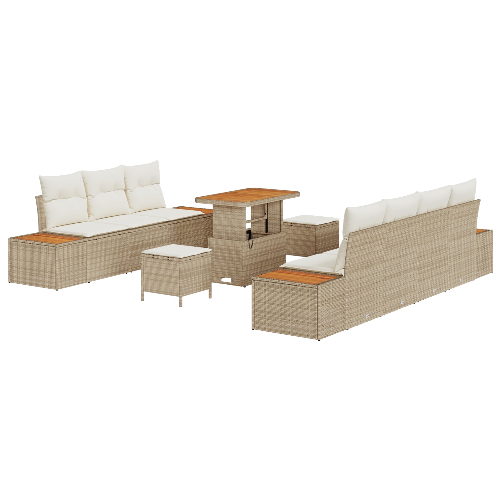 10-teiliges Garten-Sofa-Set mit Kissen Beige Poly Rattan Akazie, vidaXL 3-teiliges Garten-Ess-Set mit Kissen Beige Poly Rattan Akazie