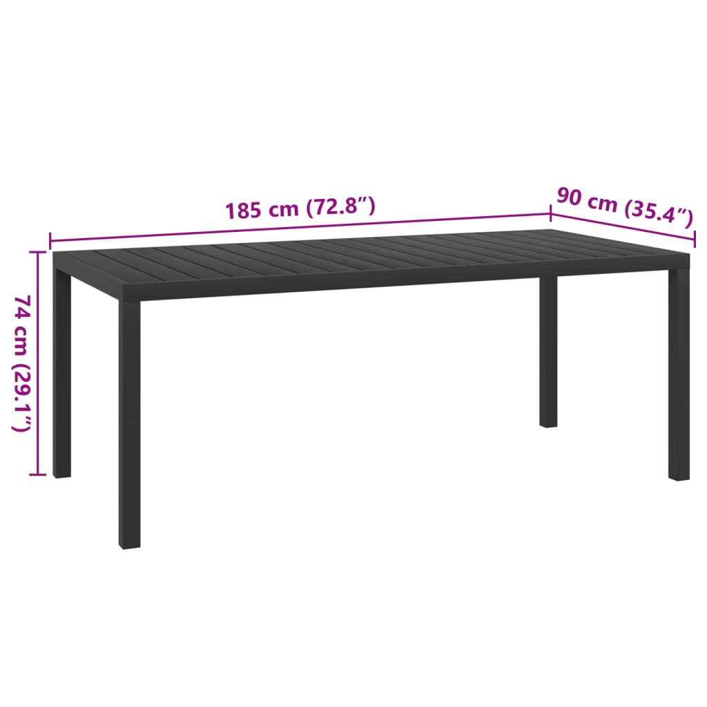 Gartentisch Schwarz 185x90x74 cm Aluminium und WPC