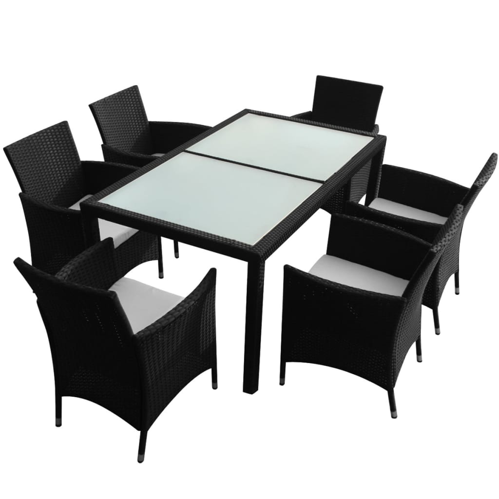 7-tlg. Garten-Essgruppe mit Auflagen Poly Rattan Schwarz - heimxxl.de