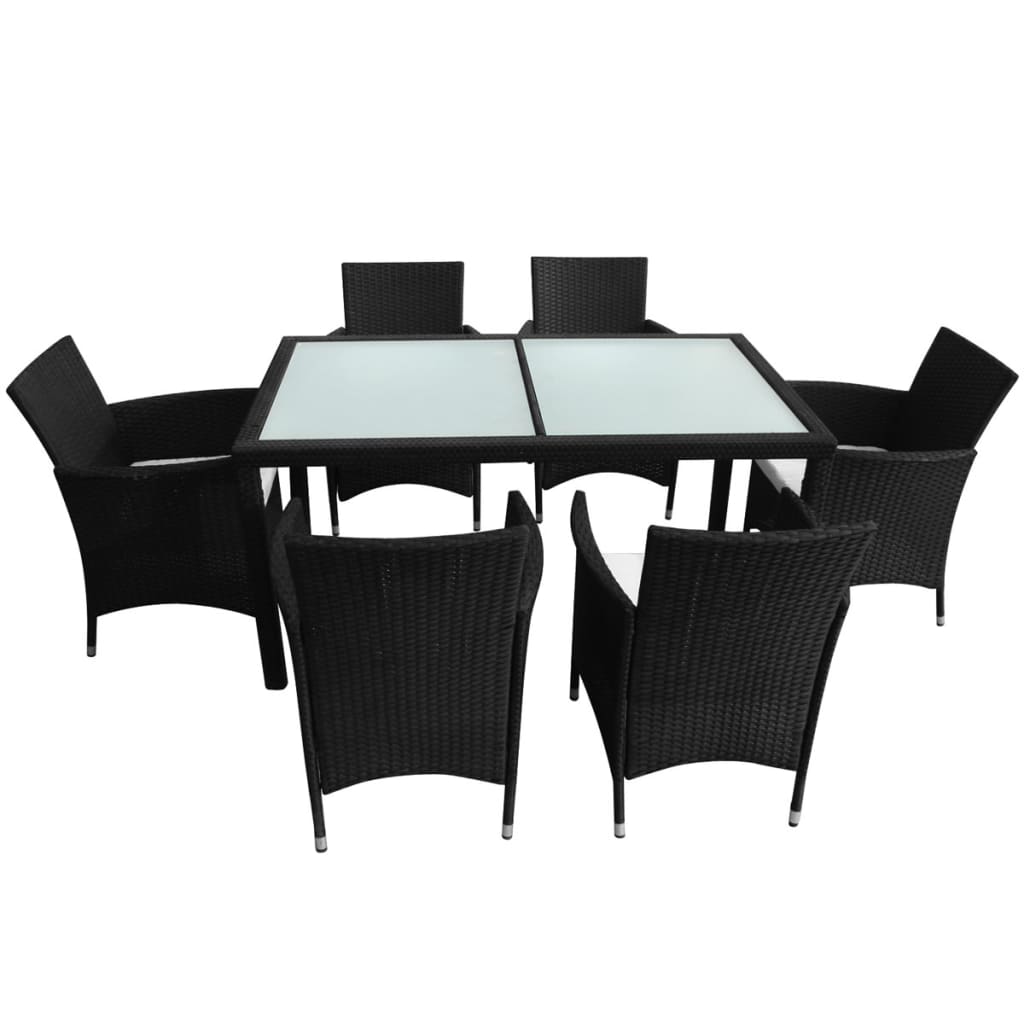 7-tlg. Garten-Essgruppe mit Auflagen Poly Rattan Schwarz - heimxxl.de